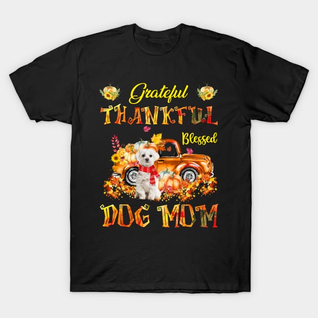 White Maltese Pumpkin Thankful Grateful Blessed Dog Mom T-Shirt by Benko Clarence